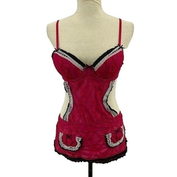 Victoria's Secret Red Lace Apron Maid Playful Lingerie 34C - Picture 1 of 9